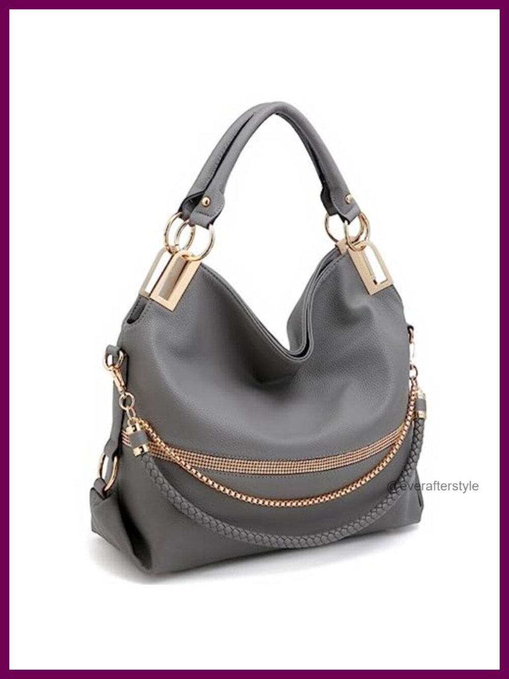 Large Hobo Bag Vegan Leather Tote Rhinestone Accents Shoulder Handbag